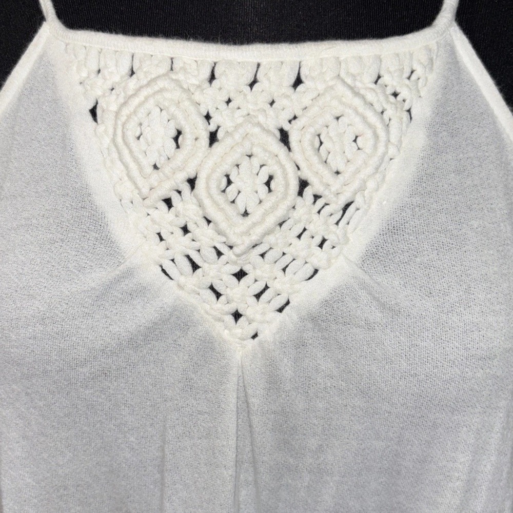 Roxy Halter Swing‎ Dress Cover Up Women SZ M Ivory Pockets Crochet Boho Hippie - Picture 7 of 13